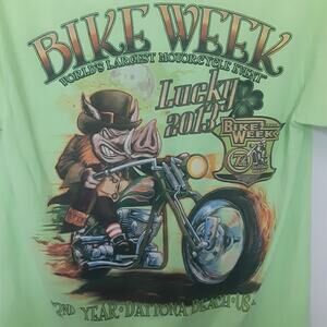 Leprechaun Hog Lucky 2013 Rally Double Sided Graphic T Shirt Mens Size M Green